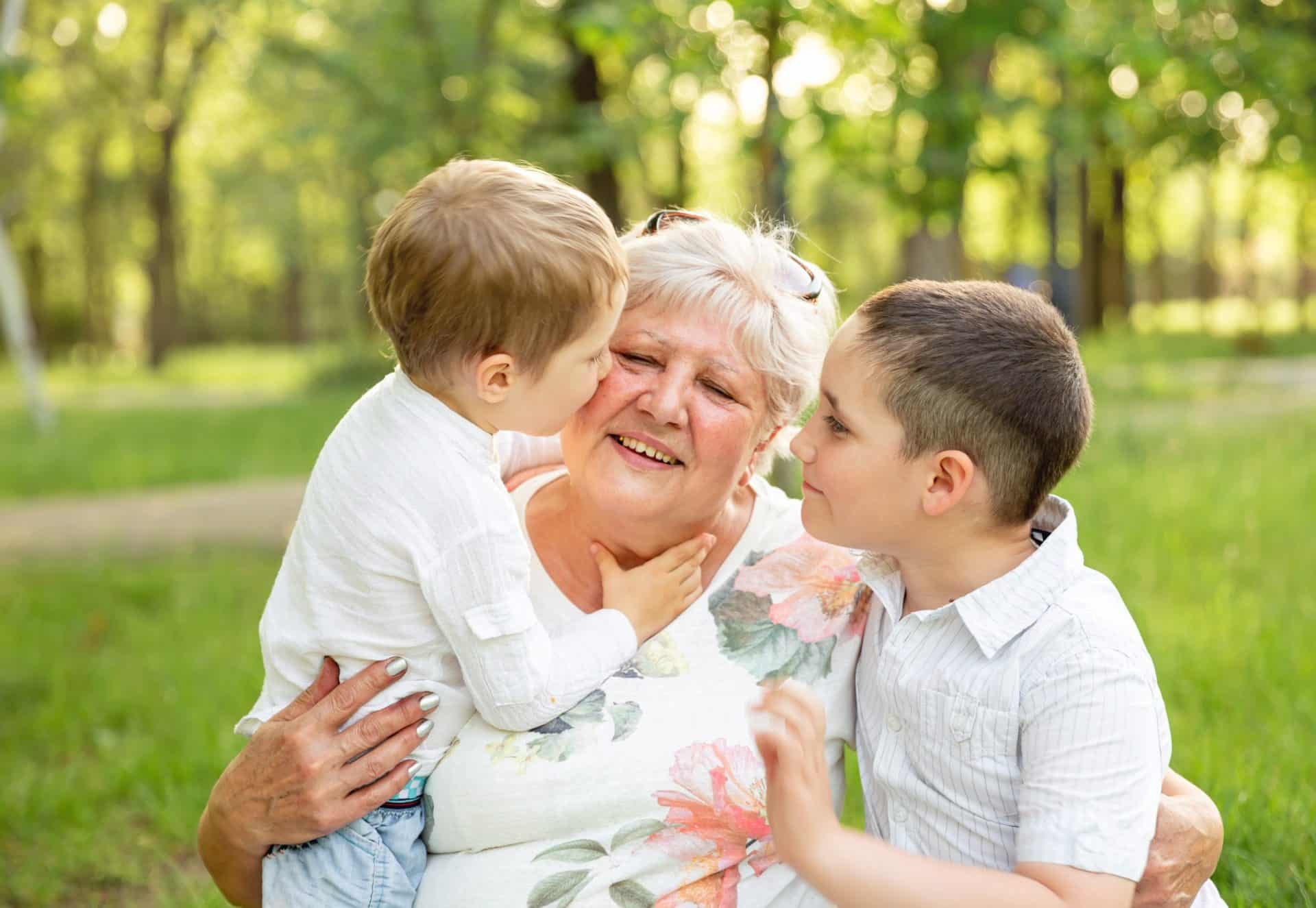 Happy grandmother and her grandchildren grandmother and her grandchildren